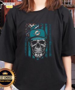Premium Miami Dolphins NFL Skull American Flag Tee for Ladies - Perfect for Football Lovers