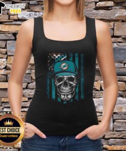 Premium Miami Dolphins NFL skull tank top featuring American flag design for football lovers.