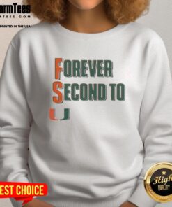 Alt Text: Premium Miami Hurricanes Forever Second To U Sweatshirt in vibrant colors, perfect for fans of the Miami Hurricanes.
