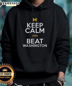 Premium Michigan Wolverines Keep Calm and Beat Washington Hoodie in navy blue with bold graphics for fans.