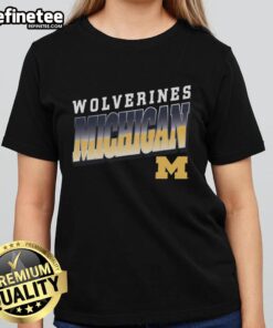 Premium Michigan Wolverines polished ladies tee in navy blue, featuring the iconic logo for stylish game day attire.
