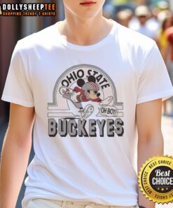 Premium Mickey Mouse Disney X Ohio State Buckeyes Football Logo T-Shirt featuring a playful design for fans.