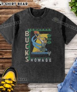 Alt Text: Premium Milwaukee Bucks trading card featuring Giannis Antetokounmpo on a stylish washed t-shirt design.