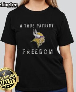 Premium Minnesota Vikings Football True Patriot Freedom Ladies Tee featuring vibrant team colors and stylish design.