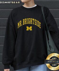 Premium Mr. Brightside Michigan Wolverines Football Sweatshirt in navy blue, perfect for fans and game day wear.