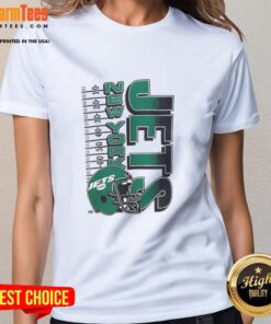 Alt Text: Premium New York Jets NFL 2025 Yardage Helmet Vintage Ladies Tee showcasing team logo and stylish design.