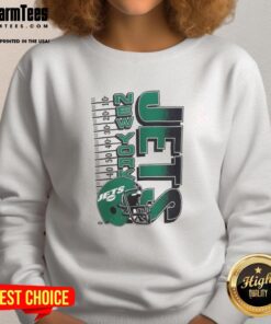 Alt Text: Premium New York Jets NFL 2025 yardage helmet vintage sweatshirt in green, showcasing team pride and classic style.