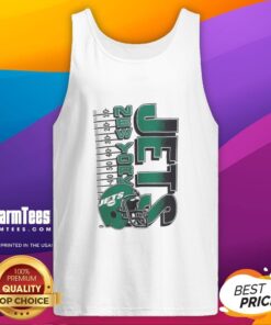 Premium New York Jets NFL 2025 Yardage Helmet vintage tank top in green, perfect for fans and vintage sports apparel enthusiasts.