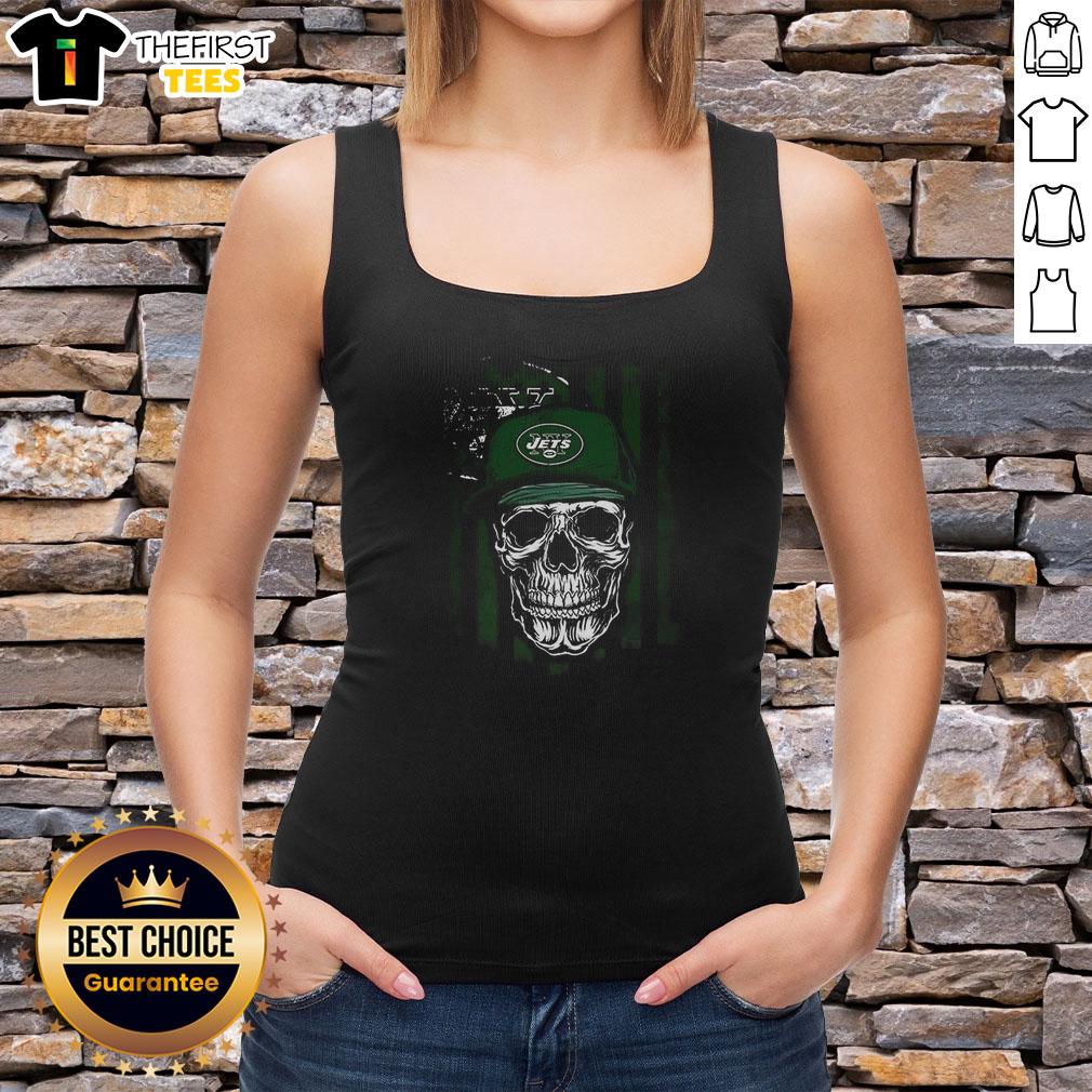 premium-new-york-jets-nfl-skull-american-flag-footaball-lover-tank-top Alt Text: Premium New York Jets NFL skull tank top featuring an American flag design for football lovers.