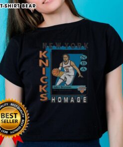 Premium New York Knicks trading card featuring Jalen Brunson on a stylish ladies tee, perfect for fans and collectors.