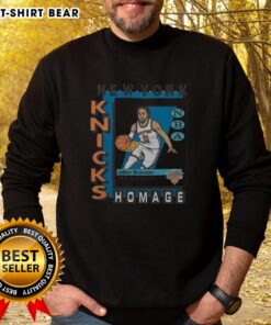 Alt Text: Premium New York Knicks trading card sweatshirt featuring Jalen Brunson, perfect for fans and collectors.