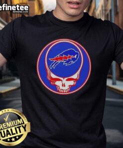 Alt Text: Premium NFL Buffalo Bills Grateful Dead Stealie T-Shirt featuring vibrant graphics of the iconic Steal Your Face logo.
