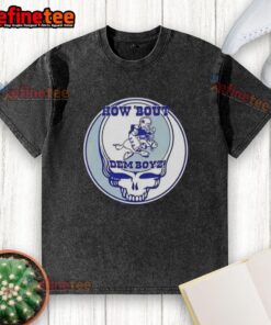 Alt Text: Premium NFL Dallas Cowboys Grateful Dead Stealie washed t-shirt featuring iconic Steal Your Face logo and team colors.