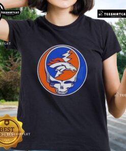 Premium NFL Denver Broncos Grateful Dead Stealie Ladies Tee featuring vibrant graphics and a comfortable fit for fans.