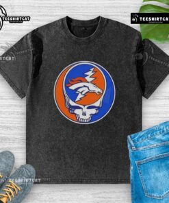 Premium NFL Denver Broncos Grateful Dead Stealie washed t-shirt featuring a vibrant graphic design and comfortable fit.