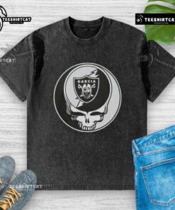 Premium NFL Oakland Raiders Grateful Dead Stealie washed t-shirt featuring vibrant graphics and a relaxed fit.