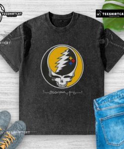 Premium NFL Pittsburgh Steelers Grateful Dead Stealie washed t-shirt featuring a vibrant design and soft fabric.