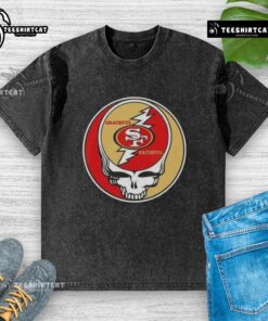 Premium NFL San Francisco 49ers Grateful Dead Stealie Washed T-Shirt featuring iconic graphics and soft fabric.