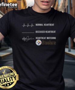 Premium Pittsburgh Steelers T-Shirt featuring normal heartbeat, deceased heartbeat, and heartbeat watching design.
