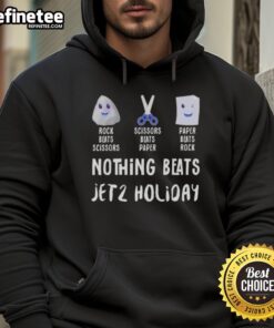 Alt Text: Premium Nothing Beats Jet 2 hoodie featuring a fun 'Rock-Paper-Scissors' design, perfect for casual wear.