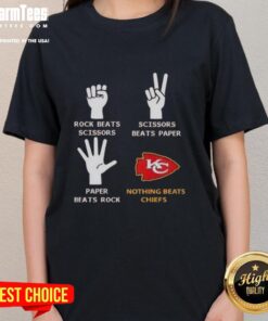 Premium Kansas City Chiefs Rock Beats Scissors Ladies Tee showcasing vibrant team colors and stylish design for fans.