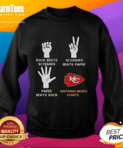 Premium Kansas City Chiefs Rock Beats Scissors Sweatshirt in vibrant red, perfect for game day or casual wear.