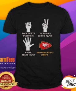 Premium Kansas City Chiefs Rock Beats Scissors T-Shirt featuring a bold design for fans celebrating their team spirit.