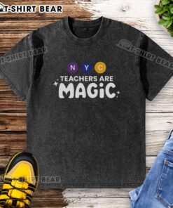 Premium NYC Teachers Are Magic graphic washed t-shirt, featuring a stylish design perfect for educators and fans of teaching.