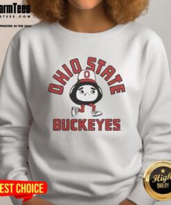 Premium Ohio State Buckeyes Brutus mascot sweatshirt showcasing vibrant colors and team spirit for fans.