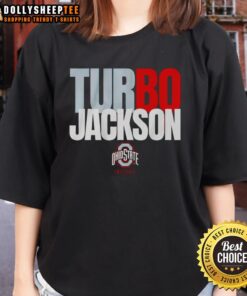 Premium Ohio State Buckeyes football Bo Jackson Turbo ladies tee, featuring vibrant team colors and stylish design.