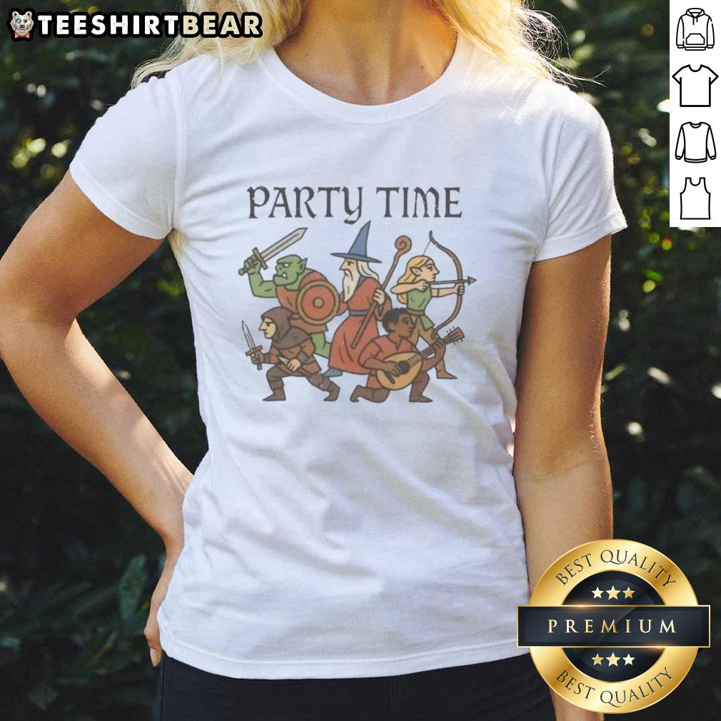 Premium Party Time Adventurers Wizard Ladies Tee Premium Party Time Adventurers Wizard Ladies Tee featuring a vibrant design of female wizards ready for a magical celebration.