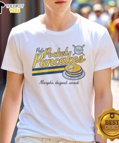 Alt Text: Premium Pat's Pocket Pancakes Murph's Dugout Snack Signature T-Shirt featuring a fun design for pancake lovers.