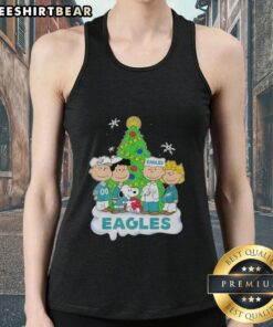 Premium Peanuts characters Christmas tank top featuring Philadelphia Eagles design, perfect for festive sports fans.