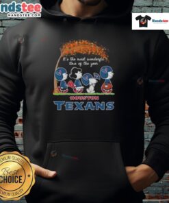 Alt Text: Premium Peanuts Snoopy and Friends hoodie for Houston Texans, celebrating the most wonderful time of the year.