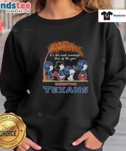 Alt Text: Premium Peanuts Snoopy and Friends Houston Texans sweatshirt for the most wonderful time of the year.
