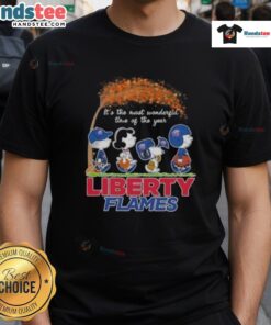 Alt Text: Premium Peanuts Snoopy and Friends t-shirt featuring Liberty Flames design for the holiday season, Its The Most Wonderful Time.