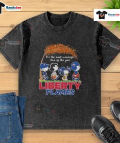 Premium Peanuts Snoopy and Friends t-shirt featuring Liberty Flames design for the holiday season.