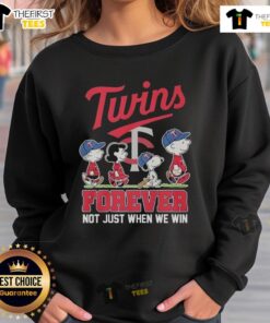 Premium Peanuts x Minnesota Twins sweatshirt featuring 'Forever, Not Just When We Win' in vibrant design.