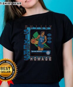 Premium Philadelphia 76ers trading card featuring Tyrese Maxey on a stylish ladies tee design for fans.