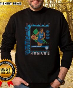 Premium Philadelphia 76ers trading card sweatshirt featuring Tyrese Maxey, perfect for fans and collectors.