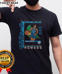 Premium Philadelphia 76ers trading card T-shirt featuring Tyrese Maxey, perfect for basketball fans and collectors.