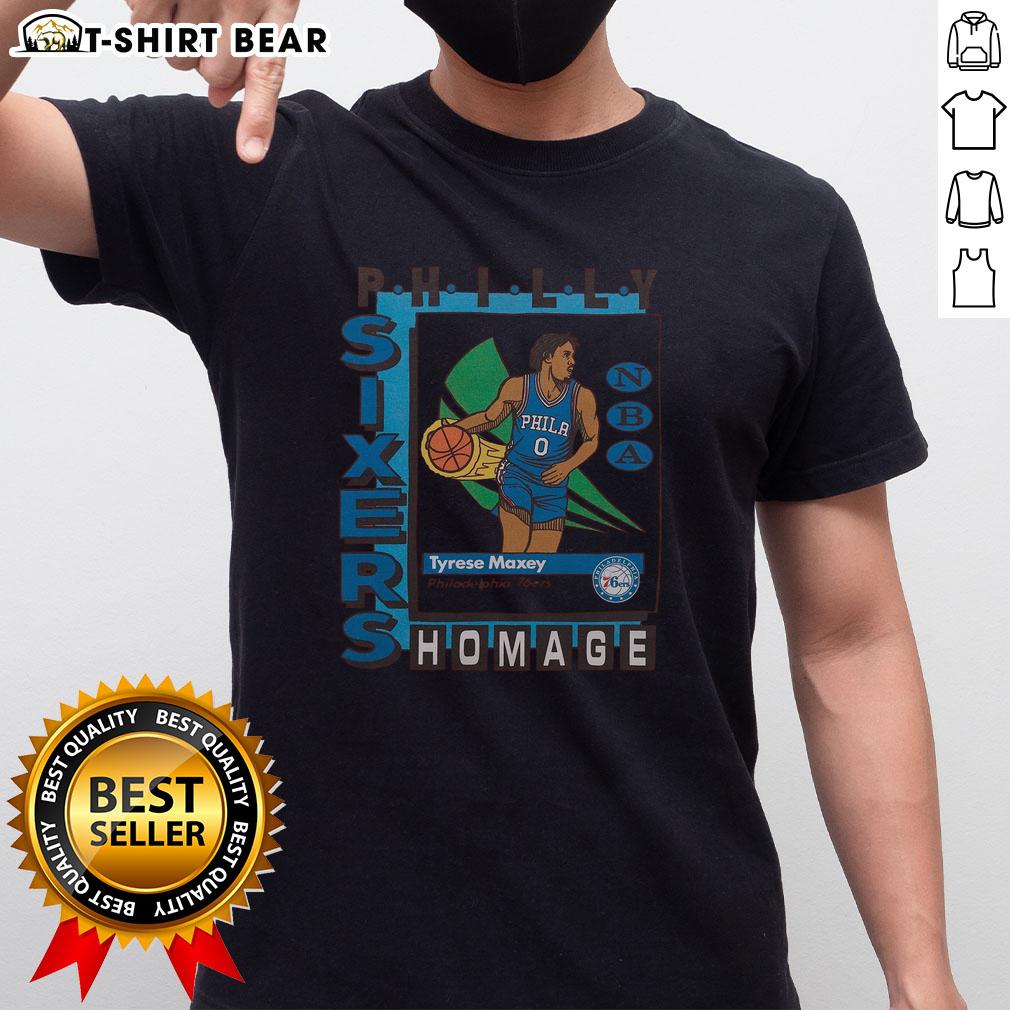 Premium Philadelphia 76Ers Trading Card Tyrese Maxey T Shirt Premium Philadelphia 76ers trading card T-shirt featuring Tyrese Maxey, perfect for basketball fans and collectors.
