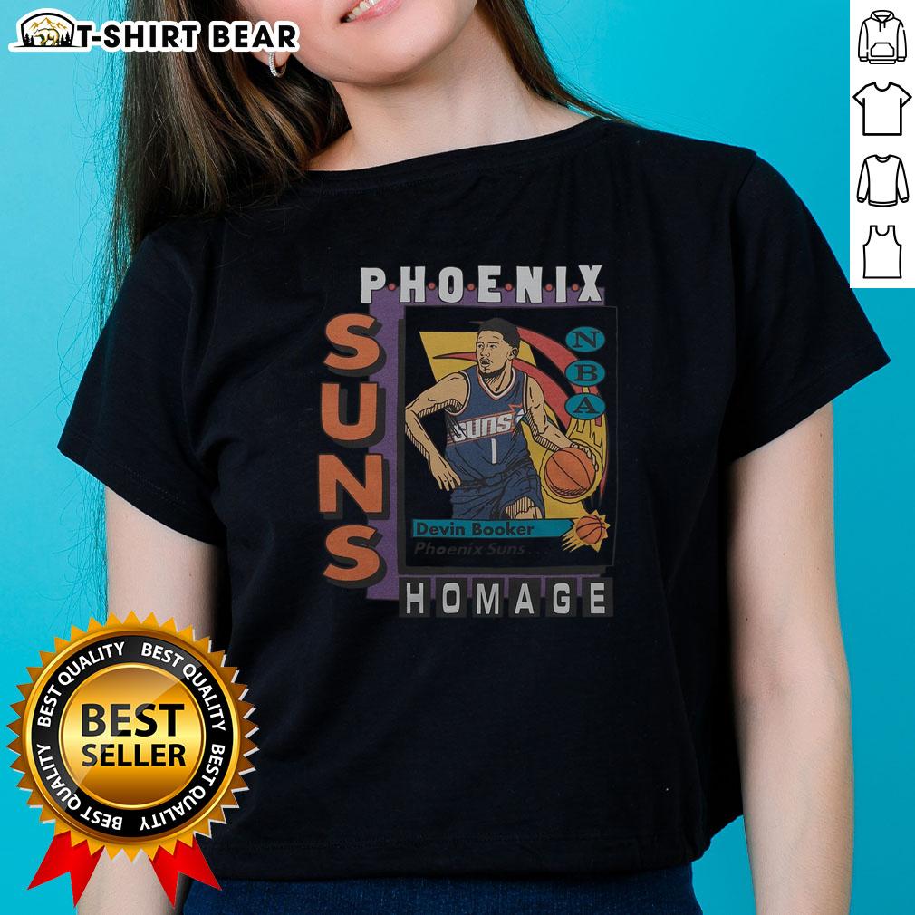 Premium Phoenix Suns Trading Card Devin Booker Ladies Tee Premium Phoenix Suns trading card featuring Devin Booker on a stylish ladies tee, perfect for fans and collectors.