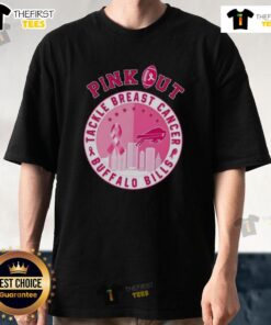 Premium Pink Out Tackle Breast Cancer Buffalo Bills T-Shirt featuring vibrant pink design and team logo for awareness.