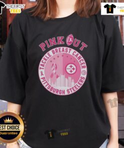 Premium pink Pittsburgh Steelers ladies tee to support Breast Cancer awareness, featuring stylish design and comfortable fit.
