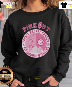 Premium Pink Out tackle breast cancer sweatshirt for Pittsburgh Steelers fans, featuring team logo and bold pink design.