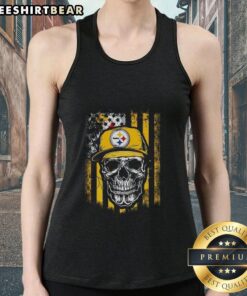 Premium Pittsburgh Steelers NFL skull tank top featuring American flag design for football lovers.