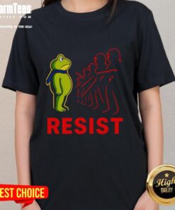 Premium Portland Frog Fck Ice Anti-Trump Ladies Tee featuring a vibrant frog graphic and bold text design.