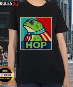 Premium Portland Frog Hop Ladies Tee featuring a stylish frog graphic, perfect for casual wear and outdoor adventures.