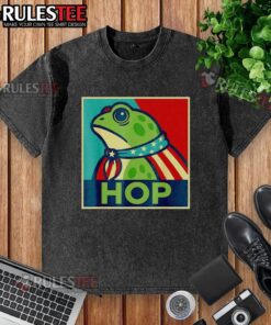 Premium Portland Frog Hop Washed T-Shirt featuring a vibrant frog graphic and a comfortable fit, perfect for casual wear.